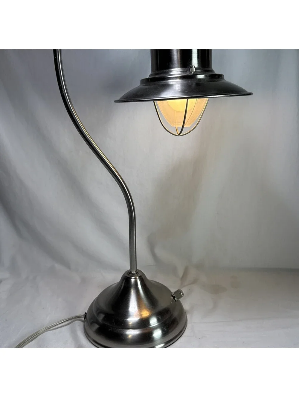 Pottery Barn Brushed Nickel Fisherman Table Lamp Hanging Bulb Cage Industrial